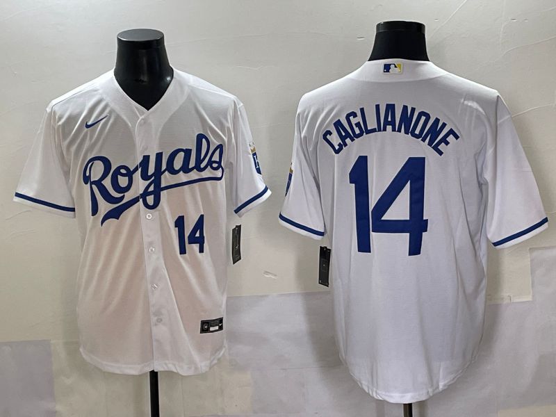 Men 2025 Kansas City Royals #14 Caglianone White Game Nike MLB Jersey style 2
